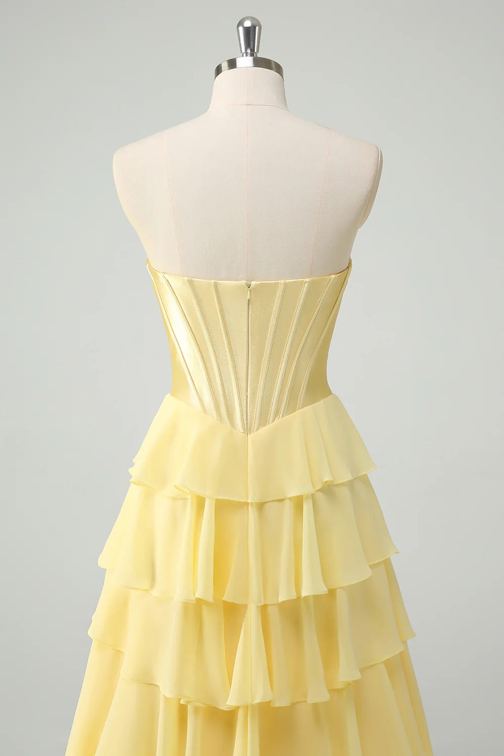 HEULORIA Strapless Corset Bodice Tiered Ruffle Evening Gown - Multi-Color prom dress ED-236