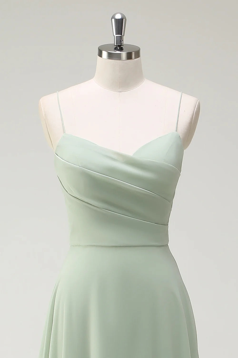 HEULORIA Dusty Sage Chiffon A-Line Bridesmaid Dress with Ruched Sweetheart Neckline and Spaghetti Straps ED-268