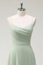 HEULORIA Dusty Sage Chiffon A-Line Bridesmaid Dress with Ruched Sweetheart Neckline and Spaghetti Straps ED-268