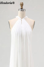 HEULORIA Halter Pleated Chiffon Bow Back Bridesmaid Dress ED-1101