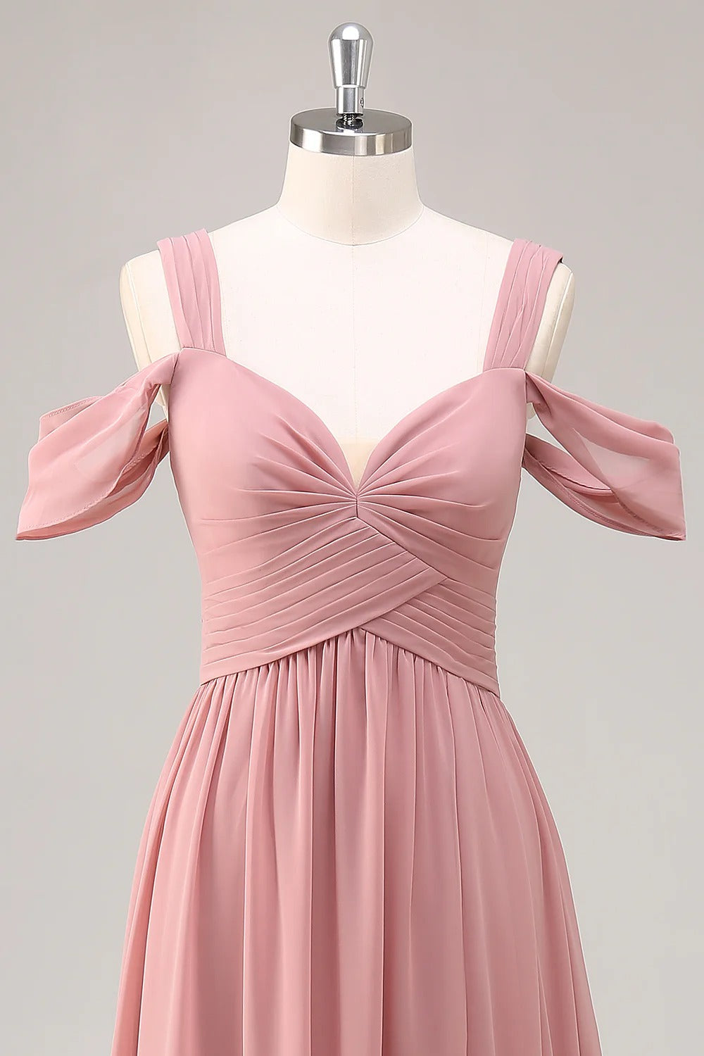 HEULORIA Elegant Dusty Rose Cold-Shoulder Chiffon Bridesmaid Dress with Criss-Cross Ruched Bodice and Side Slit ED-258