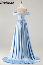 HEULORIA Off-the-Shoulder Satin A-Line Prom Dress with Slit ED-533