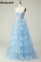 heuloria Strapless Tiered Ruffle Prom Dress with Sheer Corset Bodice ed-510