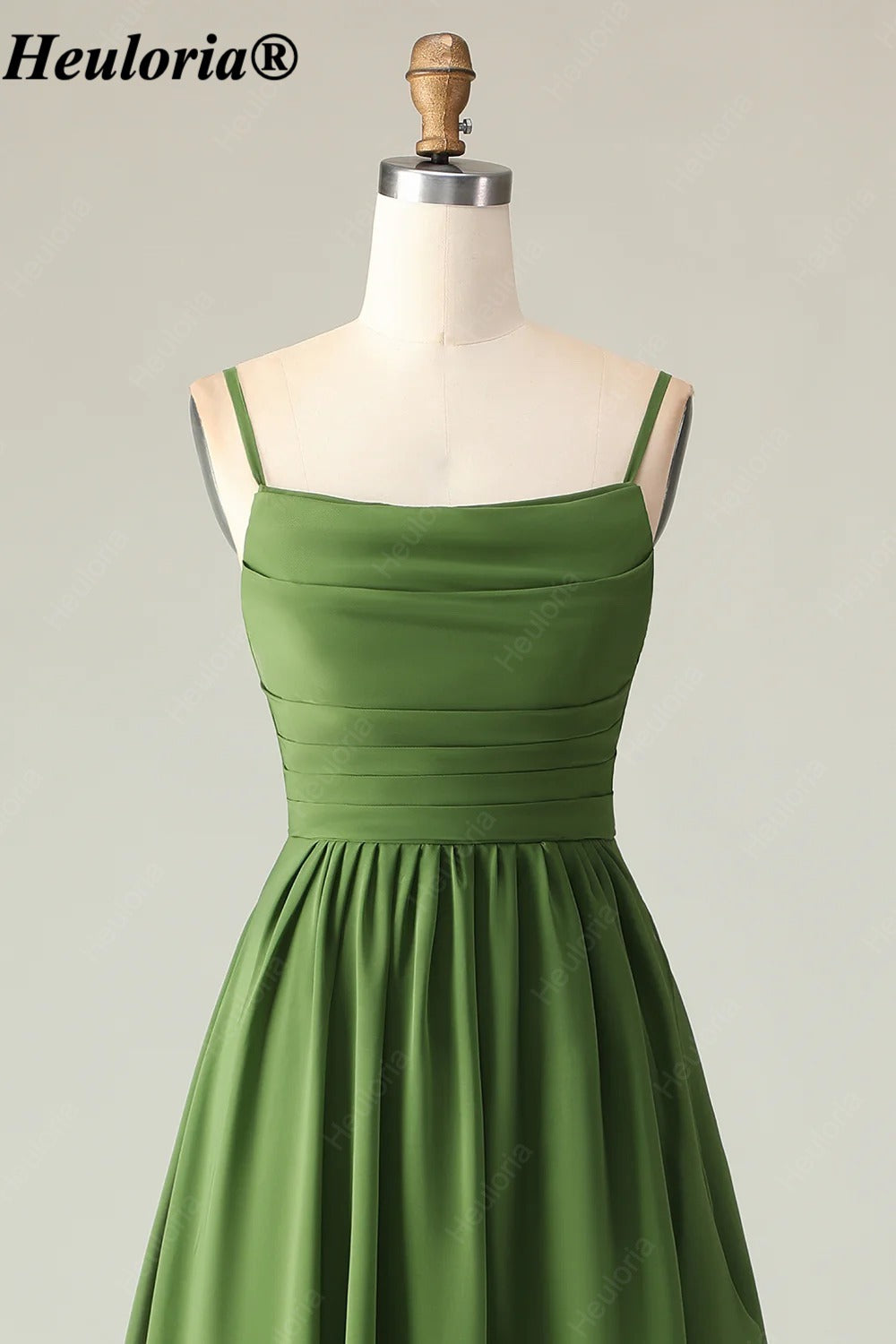 heuloria-Olive Green Pleated Bridesmaid Dress with Cascading Skirt-ed-534