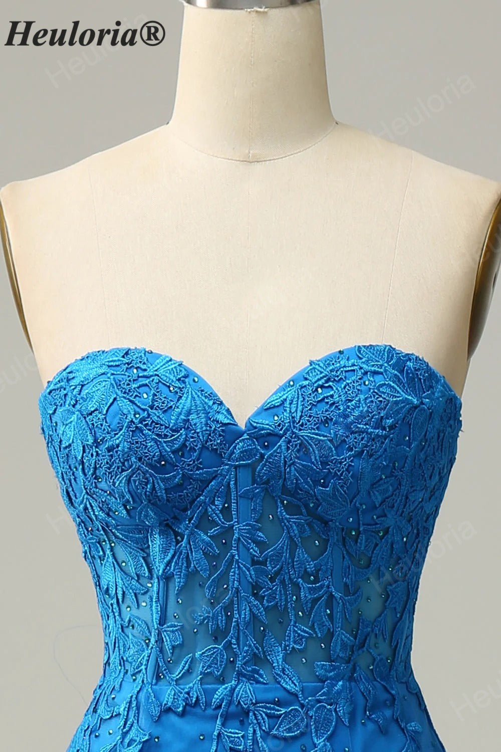 HEULORIA Elegant Strapless Sweetheart Floral Lace Mermaid Evening Gown with Corset Back ED-367