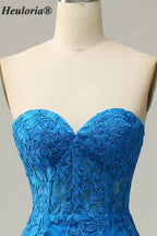 HEULORIA Elegant Strapless Sweetheart Floral Lace Mermaid Evening Gown with Corset Back ED-367