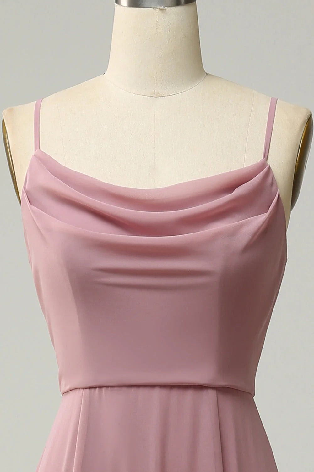 HEULORIA Dusty Rose Cowl Neck Spaghetti Strap Chiffon Bridesmaid Dress - Elegant Floor-Length Evening Gown ED-248