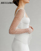 HEULORIA Pearl Beaded Long Sleeve Mermaid Wedding Dress ME-155