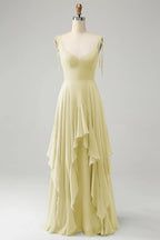 HEULORIA Elegant Cascading Ruffle Chiffon Bridesmaid Dress - Tie-Shoulder V-Neck Maxi Gown ED-252