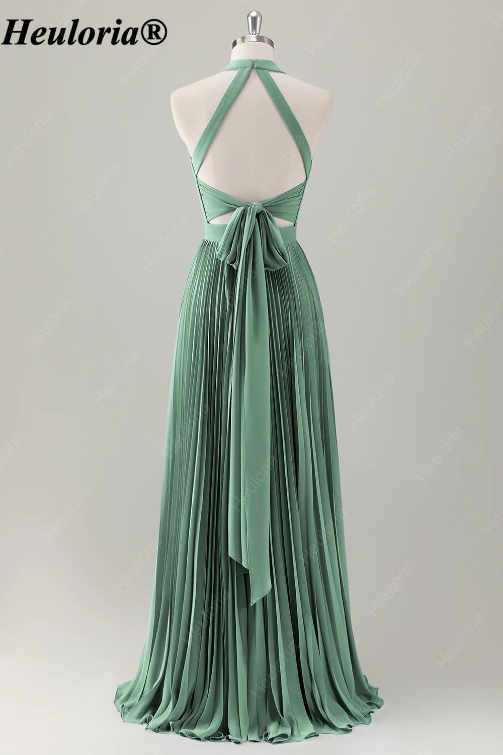 HEULORIA Halter Pleated A-Line Bridesmaid Dress with Bow Back ED-1006