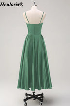 HEULORIA Spaghetti Strap Satin Tea-Length Bridesmaid Dress ED-1015