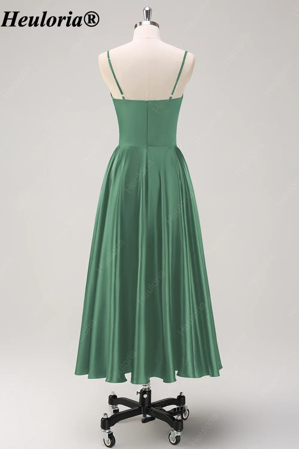 HEULORIA Spaghetti Strap Satin Tea-Length Bridesmaid Dress ED-1015