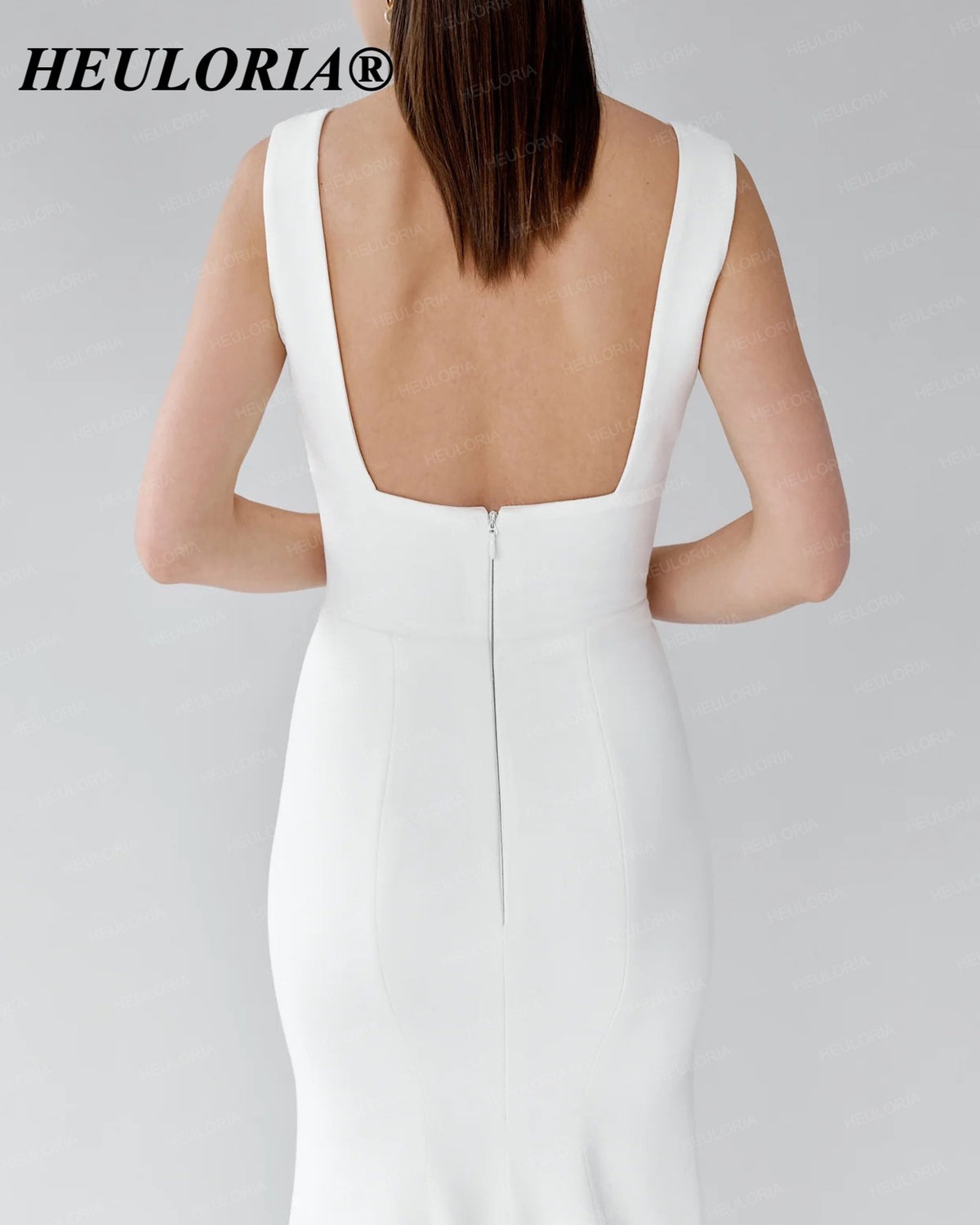 HEULORIA Minimalist Deep V-Neck Mermaid Wedding Dress with Detachable Pearl Sleeves ME-151