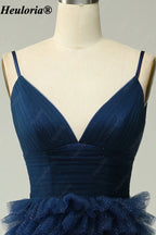 HEULORIA V-Neck Tiered Glitter Tulle Prom Dress with Spaghetti Straps ED-364