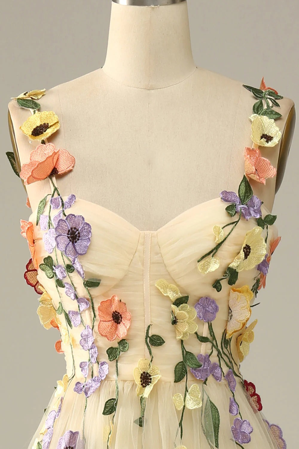 Heuloria Enchanted Garden 3D Floral Appliqué Tulle Prom Dress - Whimsical A-Line Formal Gown ED-585