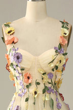 Heuloria Enchanted Garden 3D Floral Appliqué Tulle Prom Dress - Whimsical A-Line Formal Gown ED-585