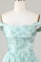 HEULORIA Ethereal Watercolor Floral Off-the-Shoulder Tiered Mini Dress ED-600