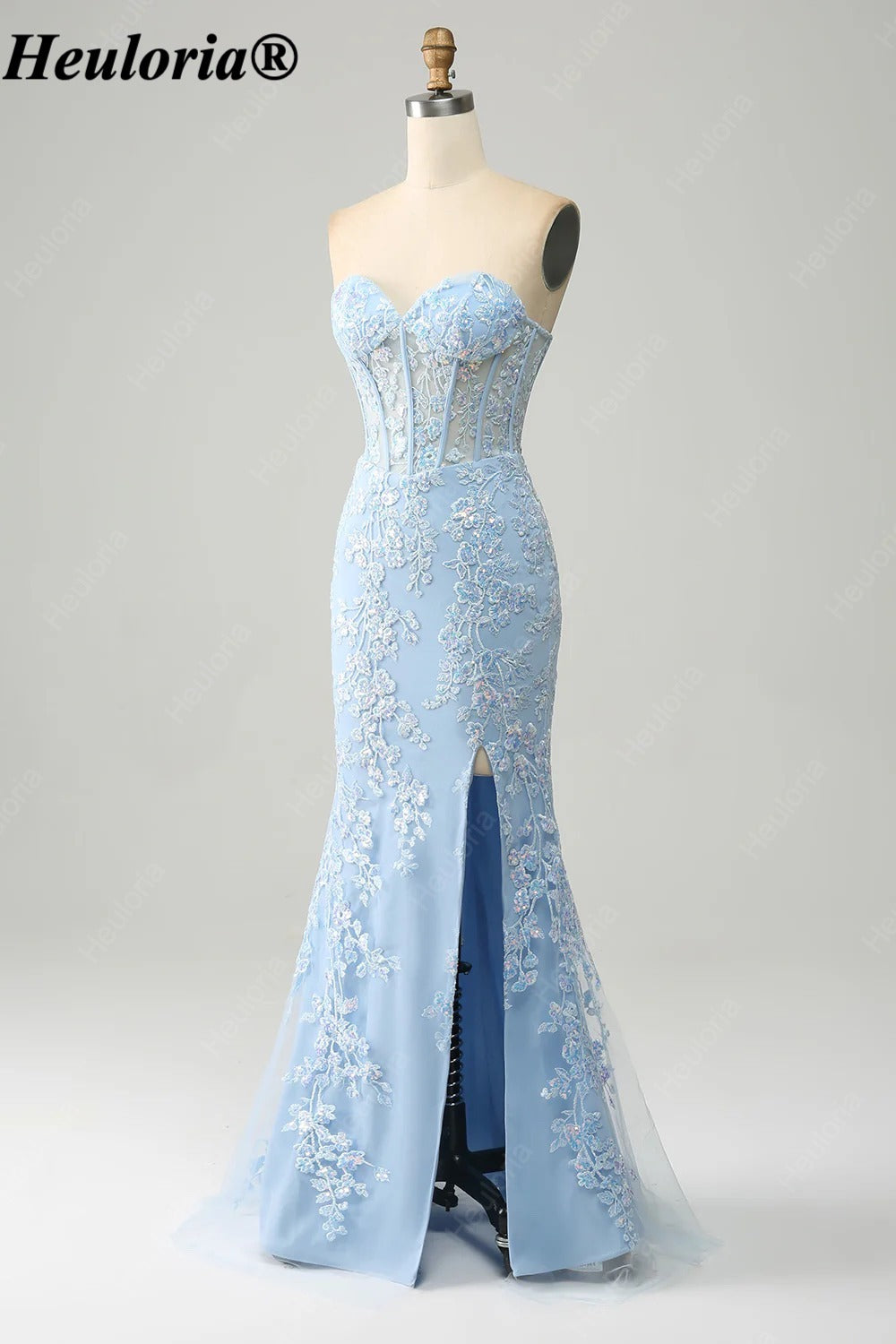 HEULORIA Strapless Sweetheart Lace Corset Prom Dress with Slit ED-369
