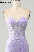 HEULORIA Strapless Sweetheart Lace Corset Prom Dress with Slit ED-369