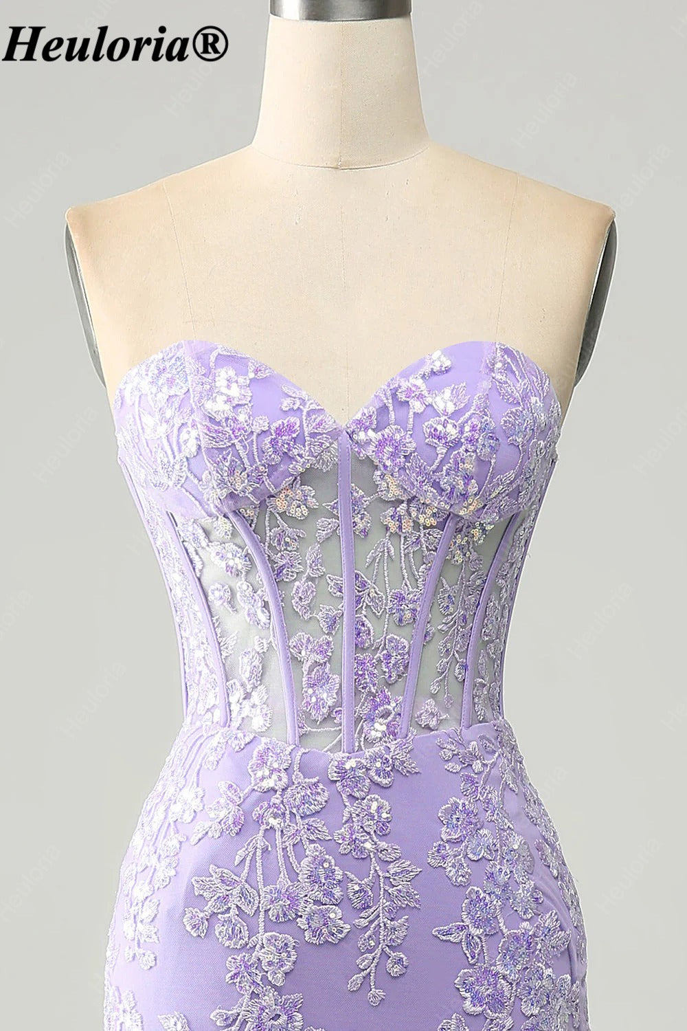 HEULORIA Strapless Sweetheart Lace Corset Prom Dress with Slit ED-369
