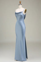 HEULORIA Elegant Cowl Neck Satin Floor-Length Bridesmaid Dress with Delicate Spaghetti Straps ED-253
