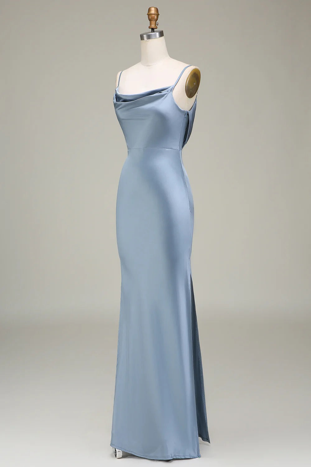 HEULORIA Elegant Cowl Neck Satin Floor-Length Bridesmaid Dress with Delicate Spaghetti Straps ED-253