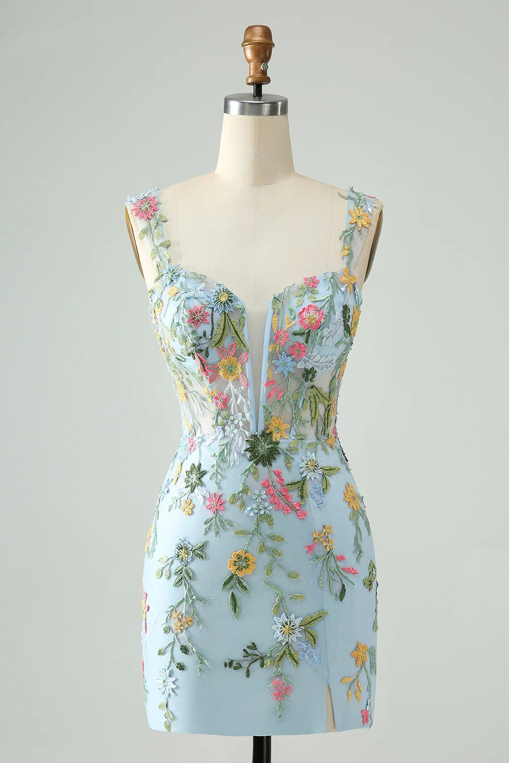 HEULORIA Enchanting Multi-Color Floral Embroidery Mermaid Prom Dress with Side Slit and Detachable Straps ED-602