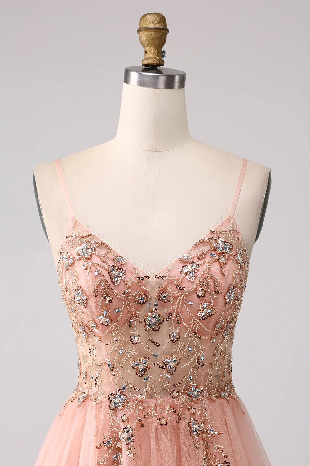 HEULORIA Sparkling Floral Beaded Tulle Prom Dress with High Slit - Elegant A-Line Evening Gown ED-572