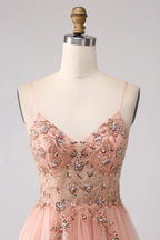 HEULORIA Sparkling Floral Beaded Tulle Prom Dress with High Slit - Elegant A-Line Evening Gown ED-572