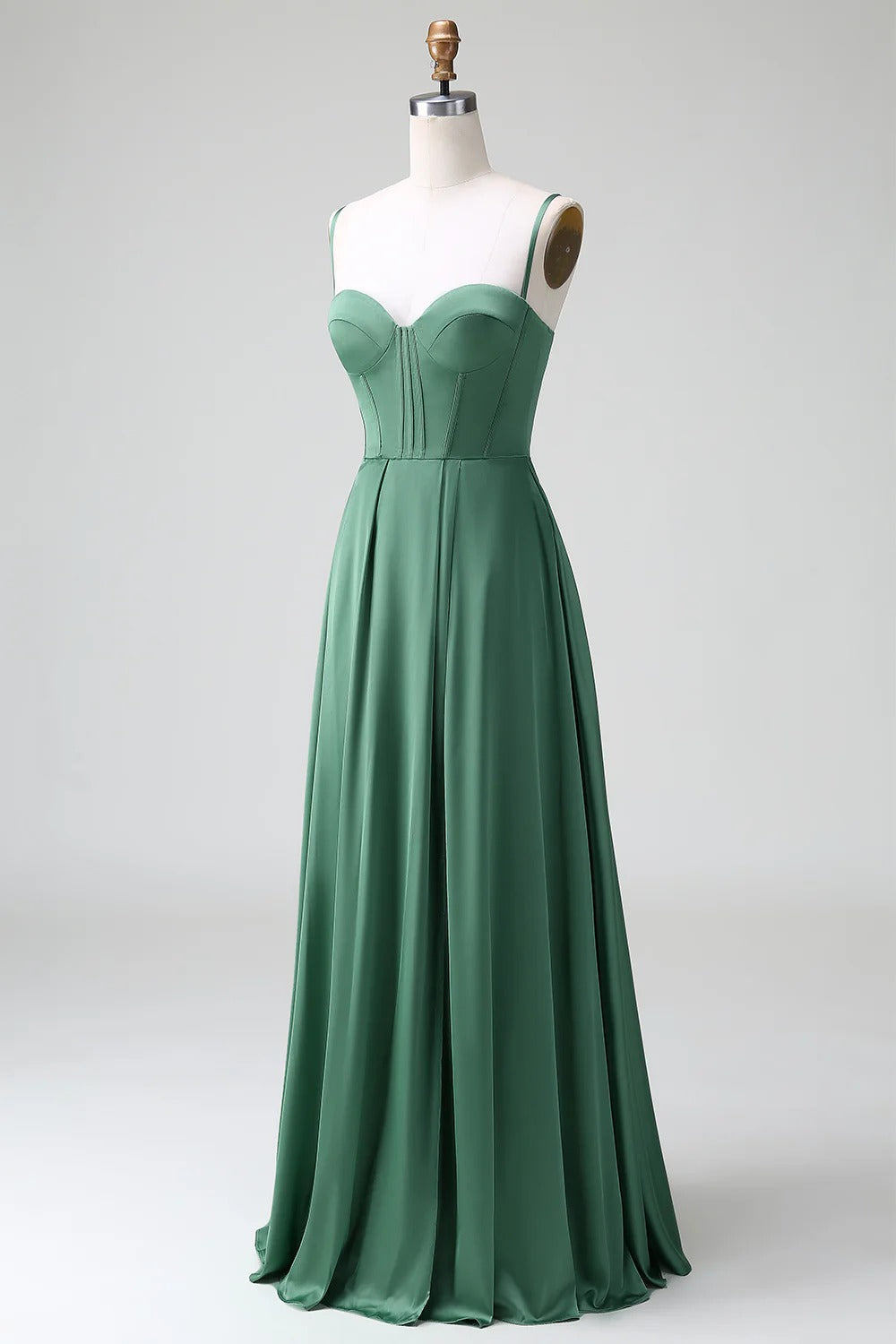 HEULORIA Eucalyptus Green Satin Sweetheart Spaghetti Strap Gown - Lace-up A-Line Formal Dress ED-263