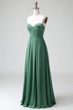 HEULORIA Eucalyptus Green Satin Sweetheart Spaghetti Strap Gown - Lace-up A-Line Formal Dress ED-263