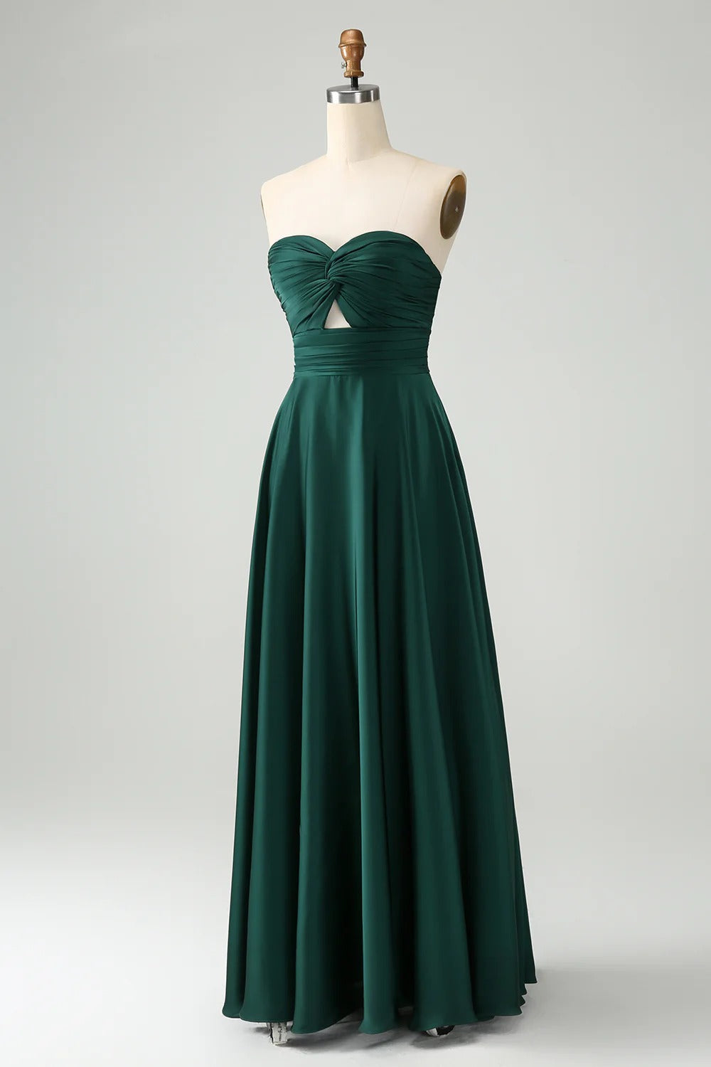 HEULORIA Strapless Twisted Knot Cut-Out Satin A-Line Floor-Length Bridesmaid & Evening Gown ED-265