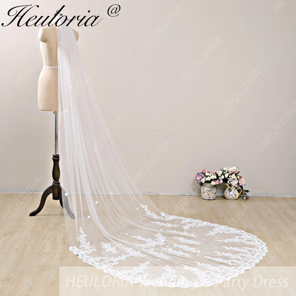 Lace Edge one Tier Bridal Cathedral Length 118" Wedding Veils With Blusher VL-38
