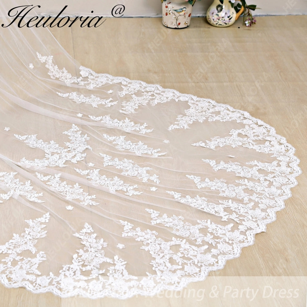 Lace Edge one Tier Bridal Cathedral Length 118" Wedding Veils With Blusher VL-38