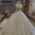 Luxury Glitter Lace A-Line Wedding Dress with Deep V-Neck AL-243