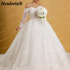 Off-Shoulder Long Sleeve Lace Ball Gown Wedding Dress BA-242