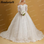 Off-Shoulder Long Sleeve Lace Ball Gown Wedding Dress BA-242