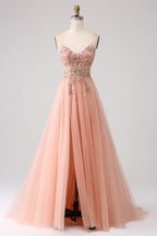 HEULORIA Sparkling Floral Beaded Tulle Prom Dress with High Slit - Elegant A-Line Evening Gown ED-572