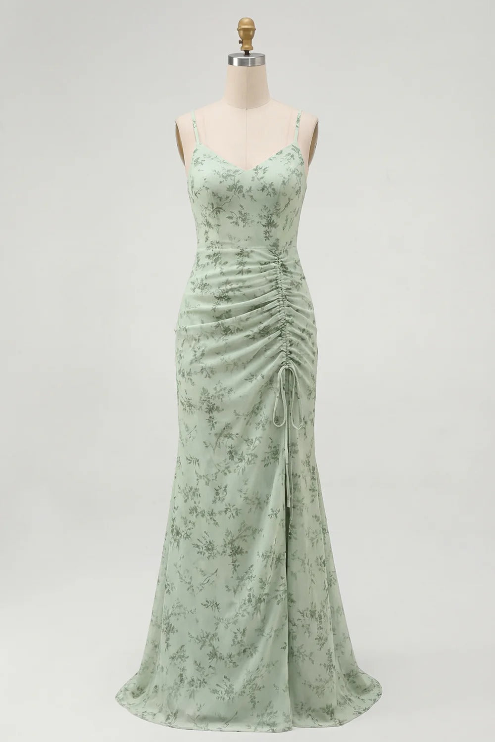heuloria-Dusty Sage Floral V-Neck Ruched Bridesmaid Dress with Slit-ed-604
