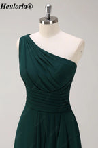 HEULORIA One-Shoulder Ruched Chiffon Bridesmaid Dress with Slit ED-959