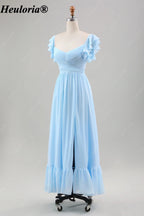 HEULORIA Sky Blue Flutter Sleeve Bridesmaid Dress with Ruffle Hem ED-542
