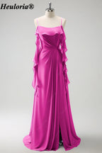 HEULORIA Ruffled Chiffon Bridesmaid Dress with Cascading Drapes | ED-1021