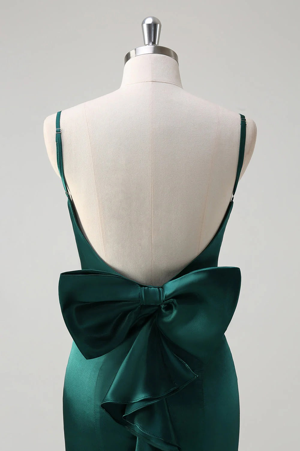 HEULORIA Elegant Satin Mermaid Evening Gown - Square Neck Spaghetti Strap with Oversized Bow & Cascading Ruffles ED-264