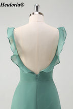 heuloria-Eucalyptus Ruffle Neck Bridesmaid Dress with Open Back and Slit-ed-540