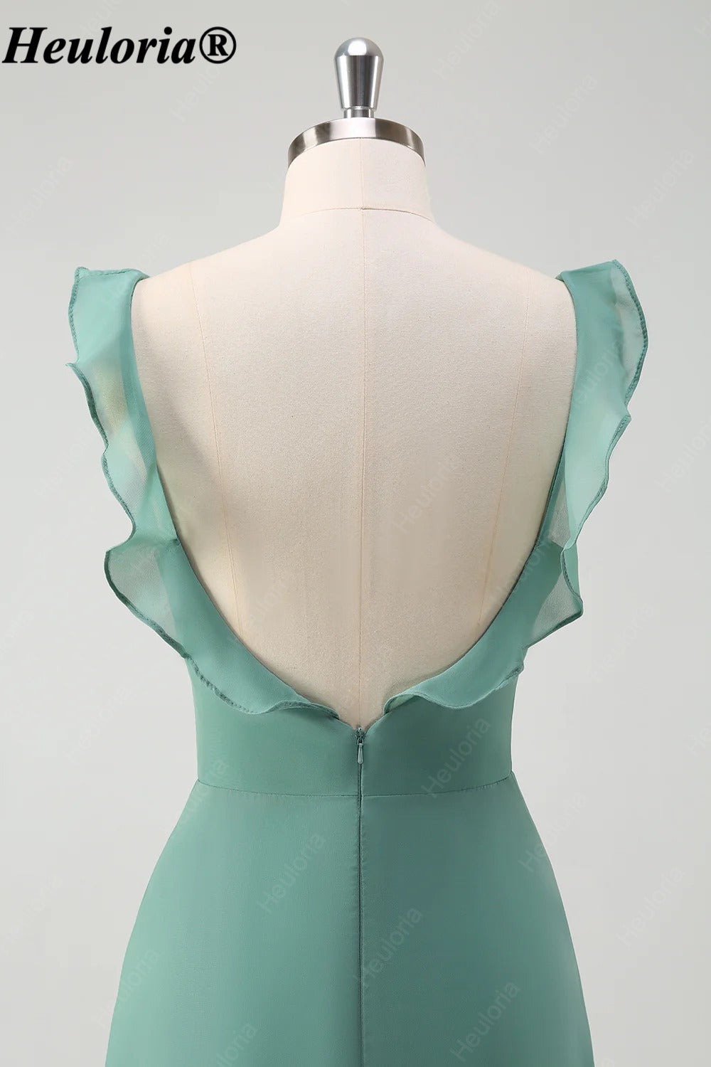 heuloria-Eucalyptus Ruffle Neck Bridesmaid Dress with Open Back and Slit-ed-540