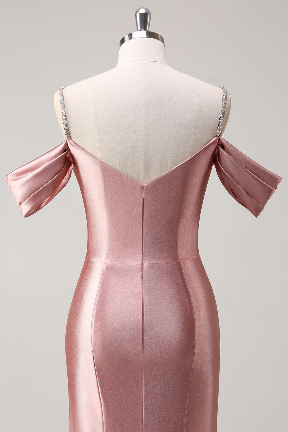 HEULORIA Elegant Ruched Satin Mermaid Evening Gown with Crystal Embellished Straps & Off-the-Shoulder Sleeves ED-349