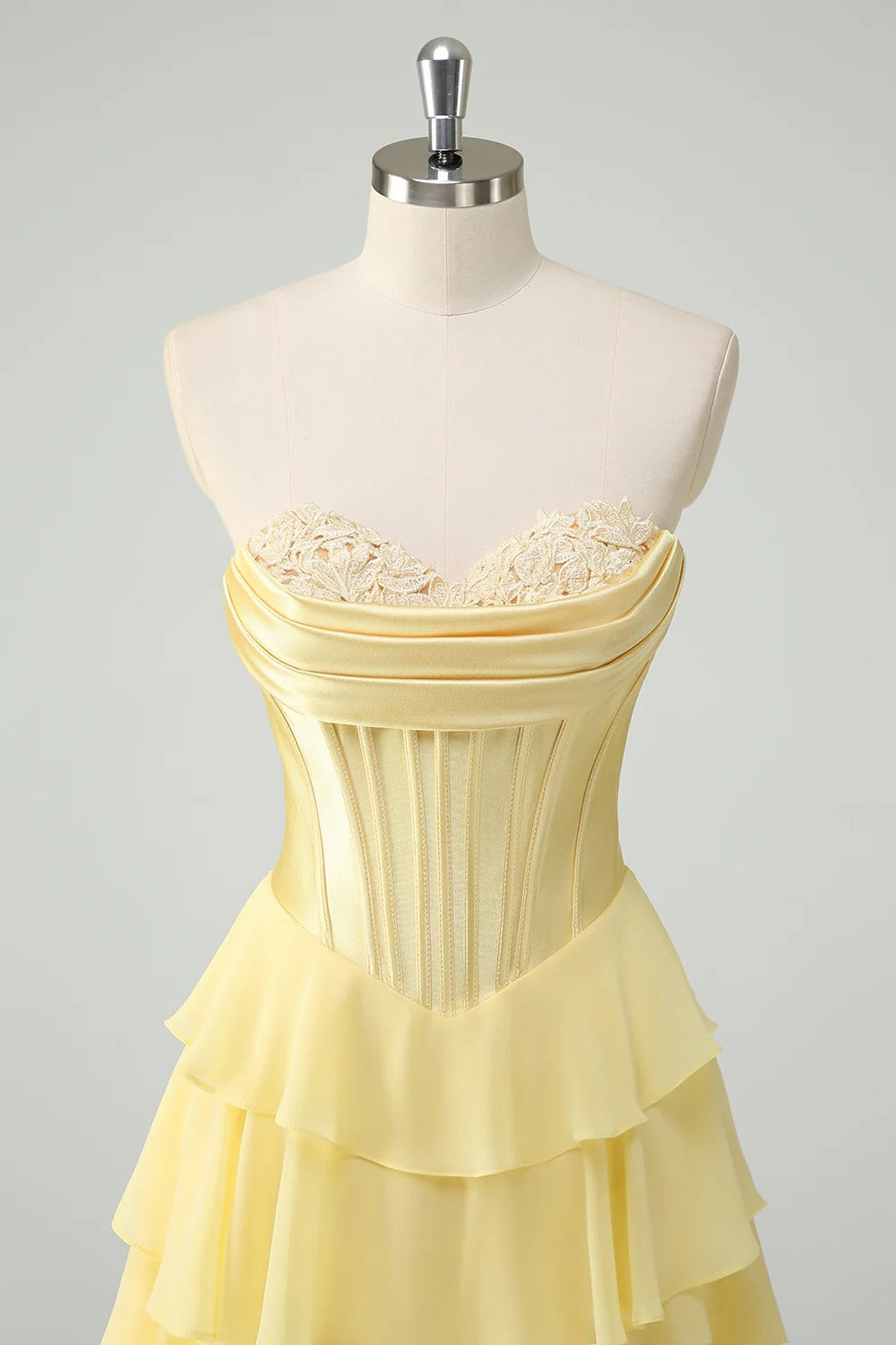 HEULORIA Strapless Corset Bodice Tiered Ruffle Evening Gown - Multi-Color prom dress ED-236