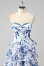 HEULORIA Vintage-Inspired Strapless Floral Gown: Sweetheart Corset Bodice Tiered Ruffle Evening Dress ED-233