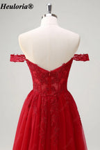 HEULORIA Red Off-the-Shoulder Lace Corset A-Line Tulle Prom Dress ED-351