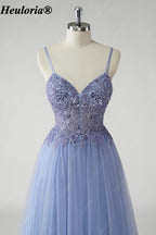 HEULORIA Romantic Lavender Lace A-Line Tulle Prom Dress with Sweetheart Neckline Illusion Corset Bodice ED-503